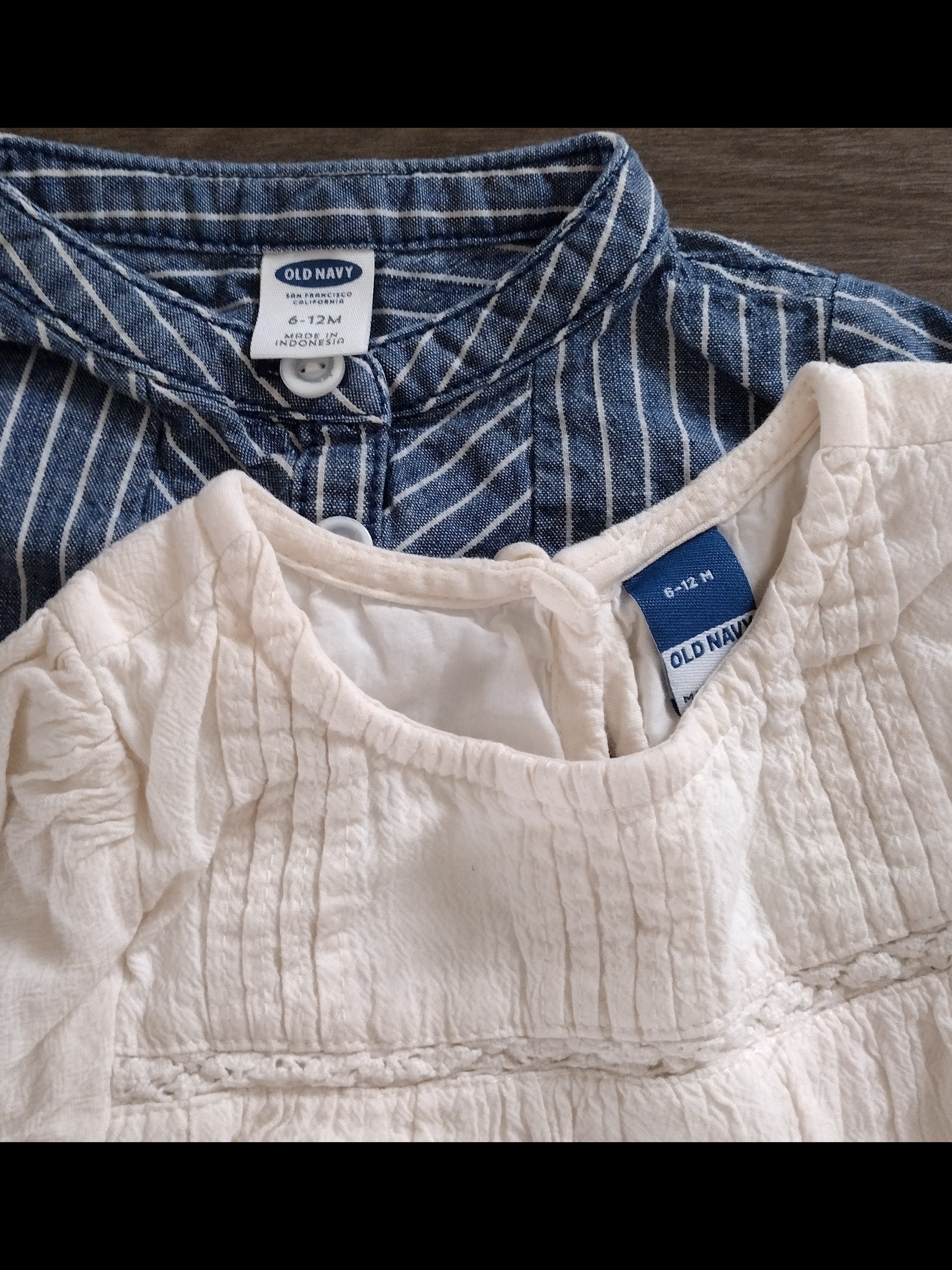 Old Navy Striped Chambray Baby Shirtdress And Crochet-Trim Crepe Top
